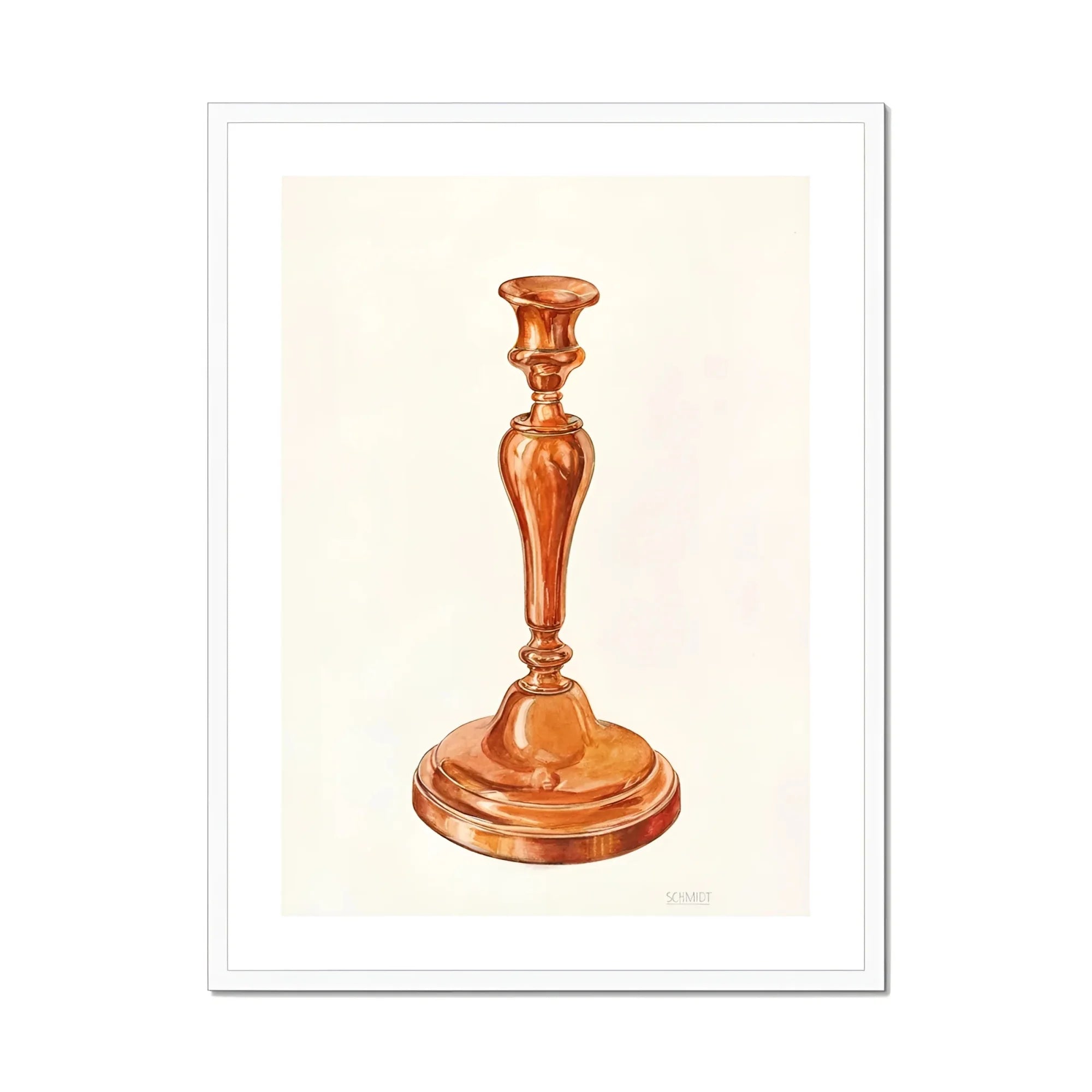 Copper Candlestick - William Schmidt 1930s Art Print, Copper Brass Candlestick Ornate Turned Stem Circular Base