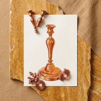 Copper Candlestick - William Schmidt 1930s Art Print / Canvas Detailed Watercolor Illustration Copper Candlestick Ornate Accompanied Two