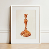 Copper Candlestick - William Schmidt 1930s Art Print / Canvas Watercolor Illustration Classic Copper Candlestick Elegant White Frame