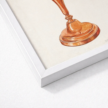 Copper Candlestick - William Schmidt 1930s Art Print / Canvas Watercolor Illustration Golden Bell Ornate Reflective Base Stem Schmidt’s,