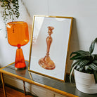 Copper Candlestick William Schmidt 1930s Art Print, Orange Glass Table Lamp Ribbed Base Cylindrical Shade