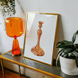 Copper Candlestick - William Schmidt 1930s Art Print, Orange Glass Table Lamp Ribbed Base Cylindrical Shade