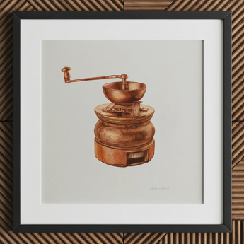 Molino de Café de Cobre - Hardin Walsh Arte de Cocina de los años 1930, Impresión de Arte, 12x12’’ / 31x31cm / Marco Negro / 2’’ Cartón, Pósters Impresiones & Visual