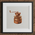 Copper Coffee Grinder - Hardin Walsh 1930s Kitchen Art Print, 12x12’’ / 31x31cm / Black Frame / 2’’ Matboard, Copper-toned Coffee Grinder
