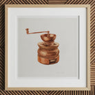 Copper Coffee Grinder - Hardin Walsh 1930s Kitchen Art Print, 12x12’’ / 31x31cm / Natural Frame / 2’’ Matboard, Framed Watercolor Painting