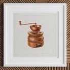 Copper Coffee Grinder - Hardin Walsh 1930s Kitchen Art Print, 12x12’’ / 31x31cm / White Frame / 2’’ Matboard, Framed Print Antique Copper