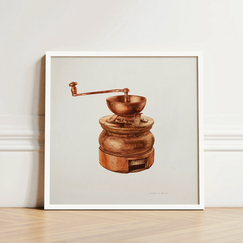 Vintage-style Copper Coffee Grinder Hand-crank Handle Bowl-shaped Depicted Hardin Walsh’s 1930s, Kitchen Art
