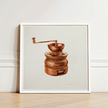 Framed Watercolor Illustration Vintage Copper Coffee Grinder Hand Hardin Walsh’s 1930s, Kitchen Art