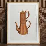 Copper Coffee Pot - Ray Price 1930s Kitchen Art Print / Canvas, 24x32’’ / 61x81cm / Natural Frame / Matboard, Posters Prints & Visual