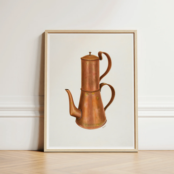 Copper Coffee Pot - Ray Price 1930s Kitchen Art Print / Canvas Percolator Warm Polished Finish Dual Handles Resplendent, Artistry, Price’s