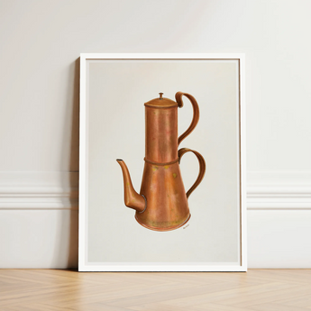 Copper Coffee Pot - Ray Price 1930s Kitchen Art Print / Canvas Framed Illustration Vintage Two Handles Resplendent, Artistry, Price’s