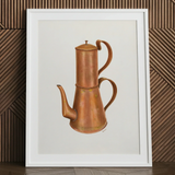 Copper Coffee Pot - Ray Price 1930s Kitchen Art Print / Canvas Detailed Watercolor Illustration Vintage Copper Coffee Pot Two Resplendent