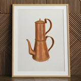 Copper Coffee Pot - Ray Price 1930s Kitchen Art Print / Canvas Detailed Watercolor Painting Vintage Copper Coffee Pot Two Resplendent