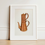Copper Coffee Pot - Ray Price 1930s Kitchen Art Print / Canvas Framed Illustration Vintage Copper Coffee Pot Two Handles Resplendent