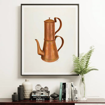 Copper Coffee Pot - Ray Price 1930s Kitchen Art Print / Canvas Copper Coffee Pot Teapot Stacked Design Two Sections Resplendent Coffee,