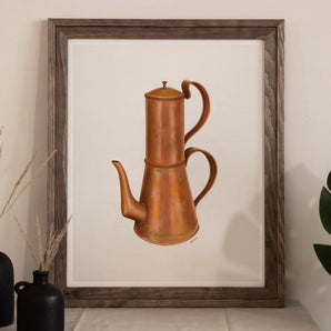 Copper Coffee Pot - Ray Price 1930s Kitchen Art Print, Copper-colored Coffee Pot Teapot Stacked Design Long Spout
