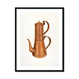 Copper Coffee Pot - Ray Price 1930s Kitchen Art Print, Copper Coffee Pot Stacked Two-tiered Design Curved Spout