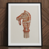 Copper horse hitching post art print in black frame