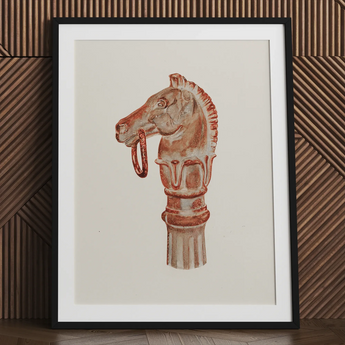 Copper horse hitching post art print in black frame