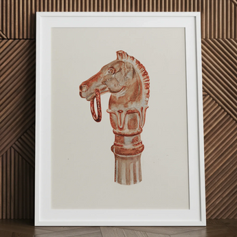 Copper horse hitching post art print in white frame