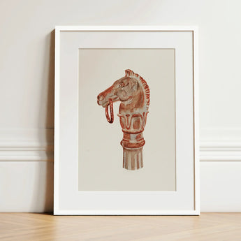 Copper Hitching Post - Gerard Barnett Horse Art Print / Canvas Framed Illustration Reddish-brown Head Mounted Ornate Decorative,