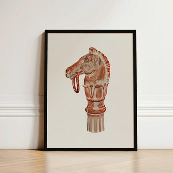 Copper Hitching Post - Gerard Barnett Horse Art Print / Canvas Framed Artwork Stylized Head Reddish-brown Tones Intricate Decorative,