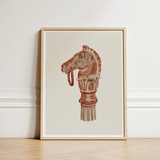 Copper Hitching Post - Gerard Barnett Horse Art Print / Canvas Framed Artwork Reddish-brown Stylized Head Decorative Mane, Sepia-toned