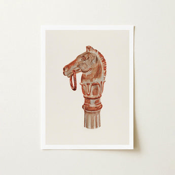 Copper Hitching Post - Gerard Barnett Horse Art Print / Canvas Vintage-style Reddish-brown Head Ornamental Handle Detailed Mane Decorative,