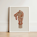 Copper Hitching Post - Gerard Barnett Horse Art Print / Canvas Framed Illustration Reddish-brown Head Ring Mouth Mounted Decorative,