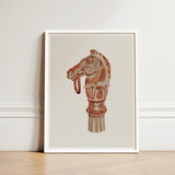 Copper Hitching Post - Gerard Barnett Horse Art Print / Canvas Framed Illustration Reddish-brown Head Decorative Mane Ring, Sepia-toned