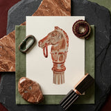 Copper Hitching Post - Gerard Barnett Horse Art Print / Canvas Watercolor Illustration Head Mounted Ornate Column Rendered Decorative,