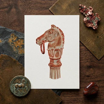 Copper Hitching Post - Gerard Barnett Horse Art Print / Canvas Watercolor Illustration Reddish-brown Head Ring Mouth Mounted Decorative,