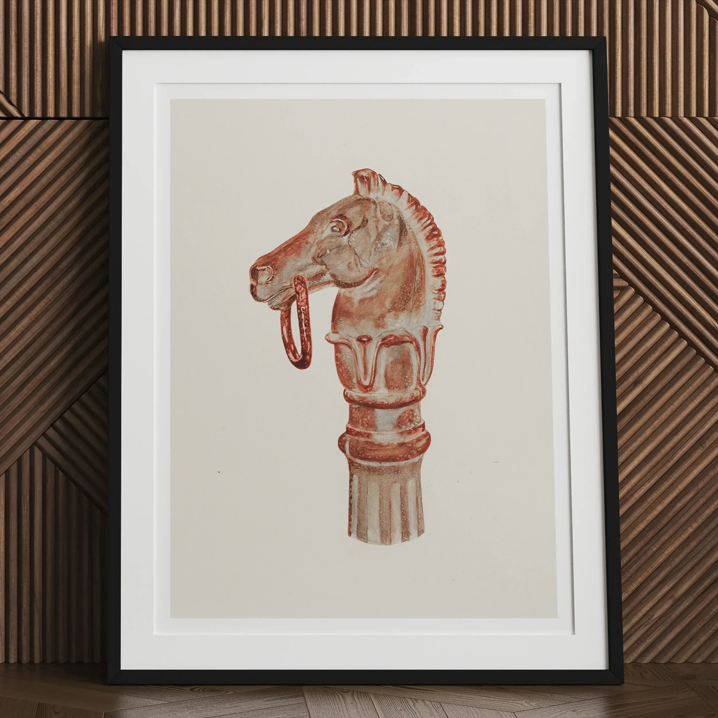 Copper Hitching Post - Gerard Barnett Horse Art Print, Framed Artwork Horse’s Head Decorative Cane Stick Handle