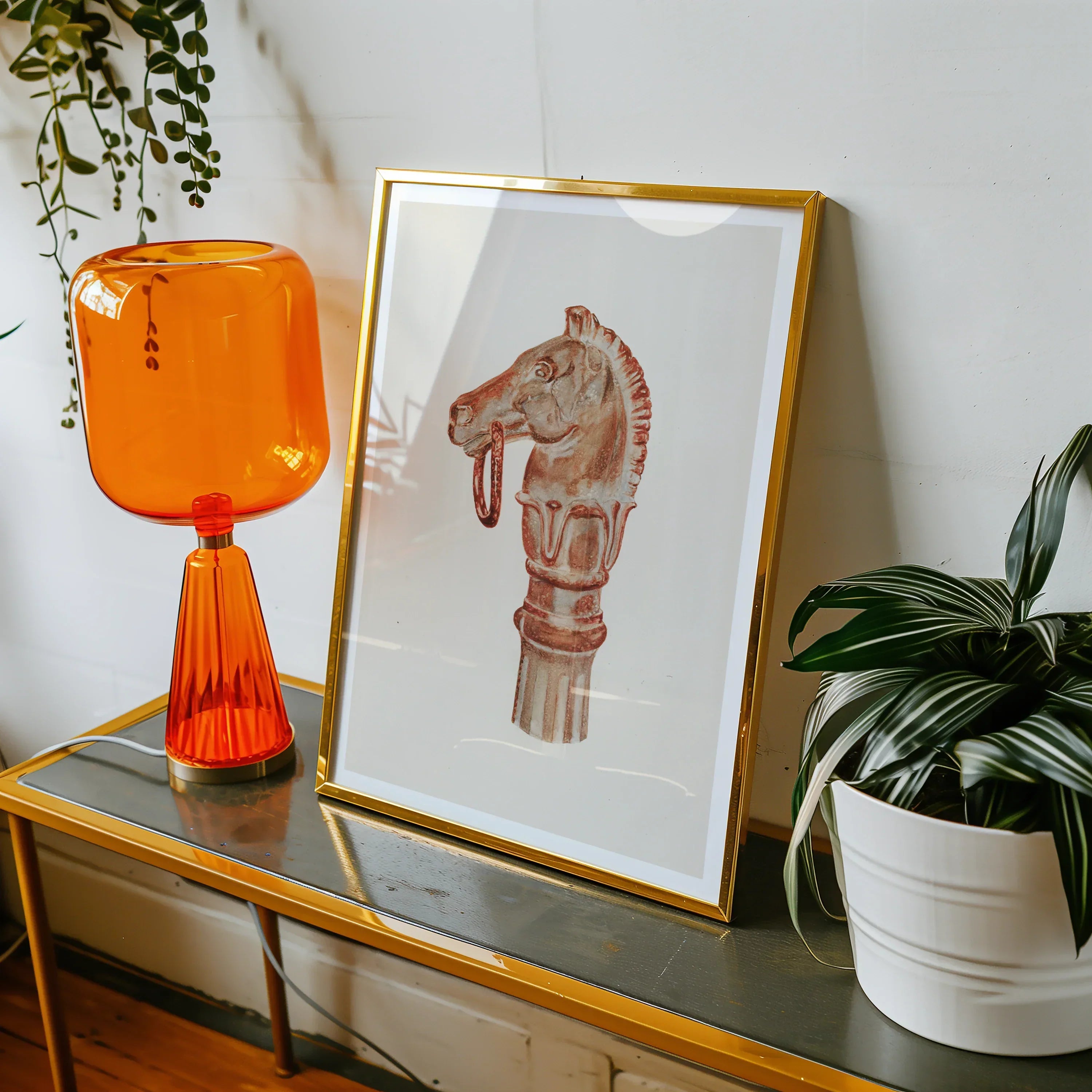 Copper Hitching Post Gerard Barnett Horse Art Print, Framed Artwork Horse Shaped Chess Piece Knight