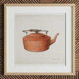 Copper Tea Kettle - Eugene Croe 1930s Kitchen Art Print, 12x12’’ / 31x31cm / Natural Frame / 2’’ Matboard, Framed Watercolor Painting