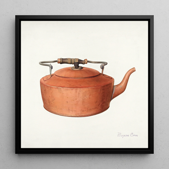 Copper Tea Kettle - Eugene Croe 1930s Kitchen Art Print / Canvas, 12x12’’ / 31x31cm / Black Frame, Posters Prints & Visual Artwork, Toby