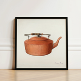 Watercolor Illustration Vintage Copper Kettle Wooden Handle Metal Eugene Croe’s Mesmerizing 1930s, Tea Print