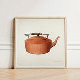Watercolor Illustration Vintage Copper Kettle Wooden Handle Metal Eugene Croe’s Mesmerizing 1930s, Tea Print