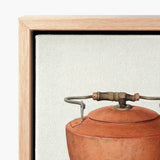 Terracotta-colored Ceramic Kettle Wooden Handle Metal Accents Eugene Croe’s Mesmerizing 1930s, Copper Tea Print