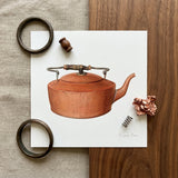 Copper Tea Kettle - Eugene Croe 1930s Kitchen Art Print / Canvas Watercolor Illustration Vintage Copper Kettle Wooden Handle Metal Eugene