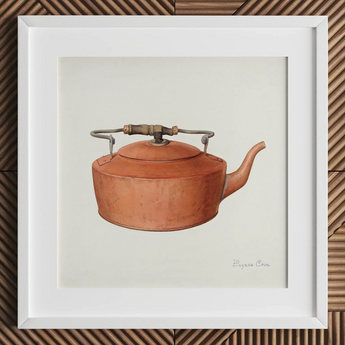 Copper Tea Kettle - Eugene Croe 1930s Kitchen Art Print / Canvas Watercolor Painting Vintage Copper Kettle Metal Handle Spout Eugene Croe’s