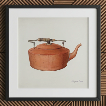 Copper Tea Kettle - Eugene Croe 1930s Kitchen Art Print / Canvas Watercolor Painting Vintage Copper Kettle Metal Handle Spout Eugene Croe’s