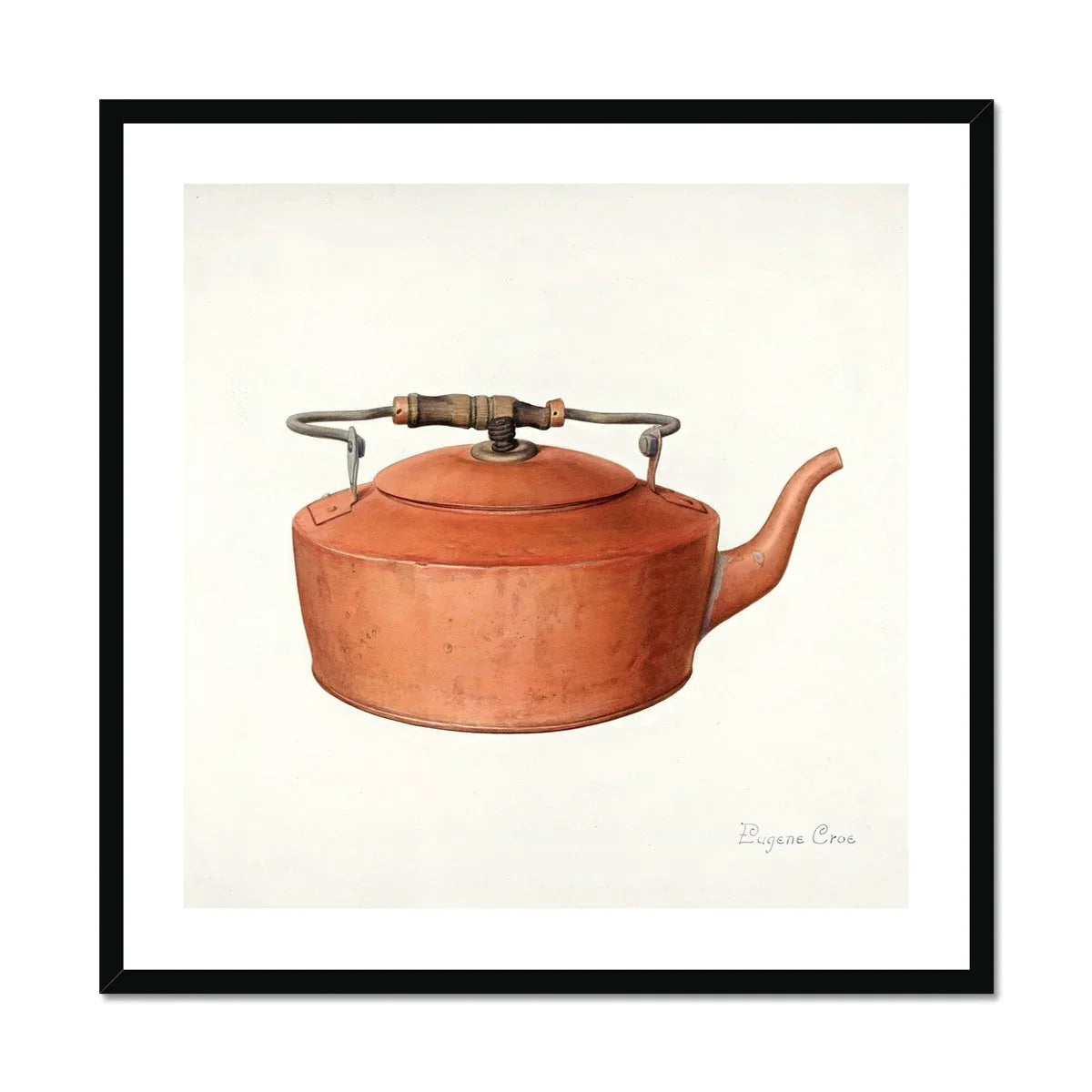 Copper Tea Kettle Eugene Croe 1930s Kitchen Art Print, Copper Colored Teapot Metal Handle Curved Spout