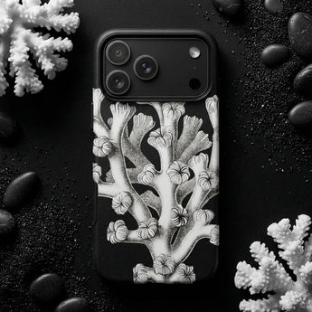 Coral - Ernst Haeckel Marine Life Illustration Phone Case Black Phone Case Detailed White Coral Illustration Antique Ernst Haeckel,