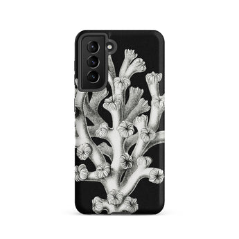 Coral - Ernst Haeckel Marine Life Illustration Phone Case Samsung Galaxy S21 / Matte Black Phone Case Detailed White Botanical Illustration