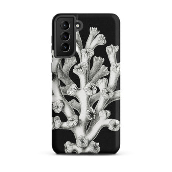 Coral - Ernst Haeckel Marine Life Illustration Phone Case Samsung Galaxy S21 Plus / Matte Black Phone Case Detailed White Botanical