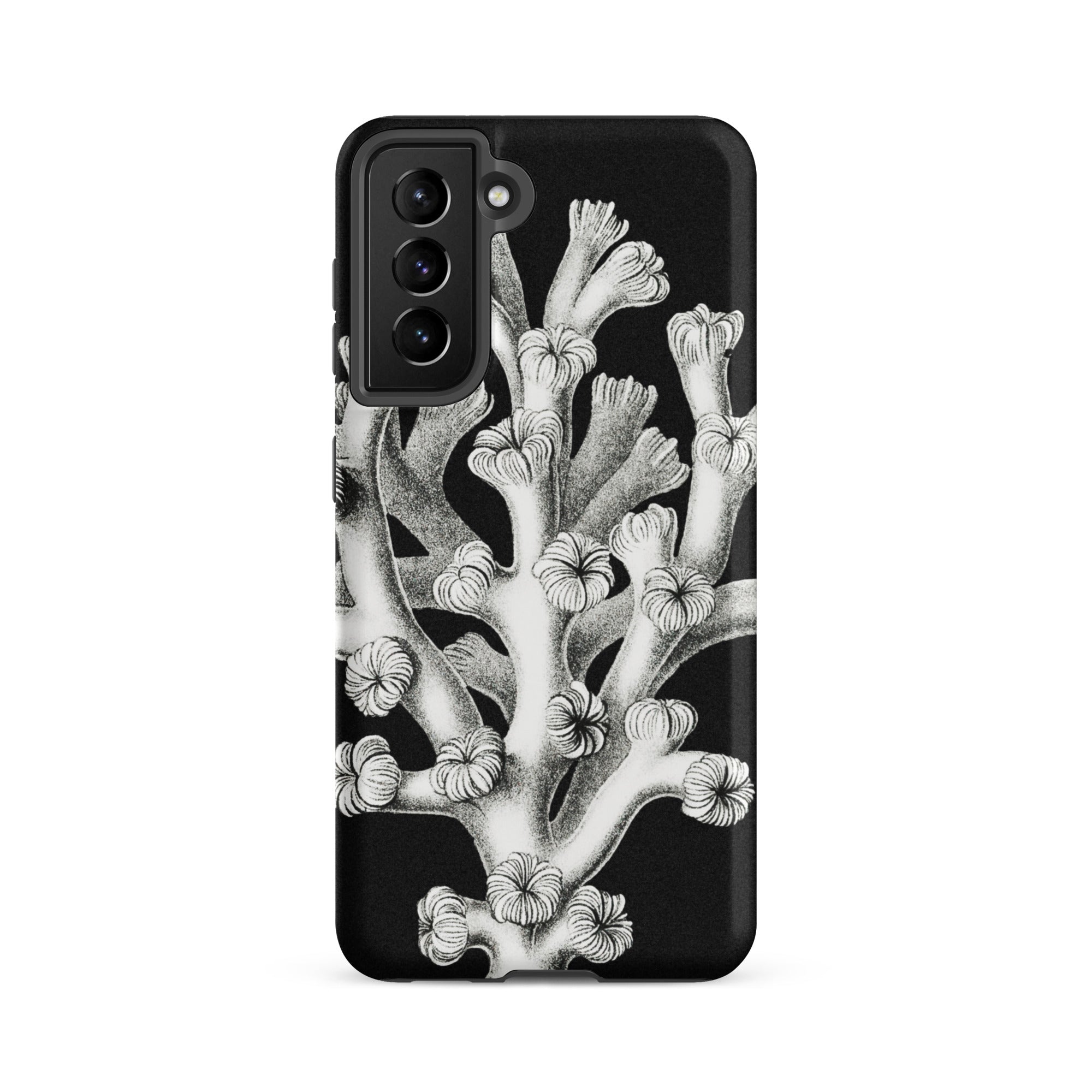 Coral Ernst Haeckel Marine Life Illustration Samsung Case, Galaxy S21 Fe / Matte, Black Smartphone Case White Coral Illustration