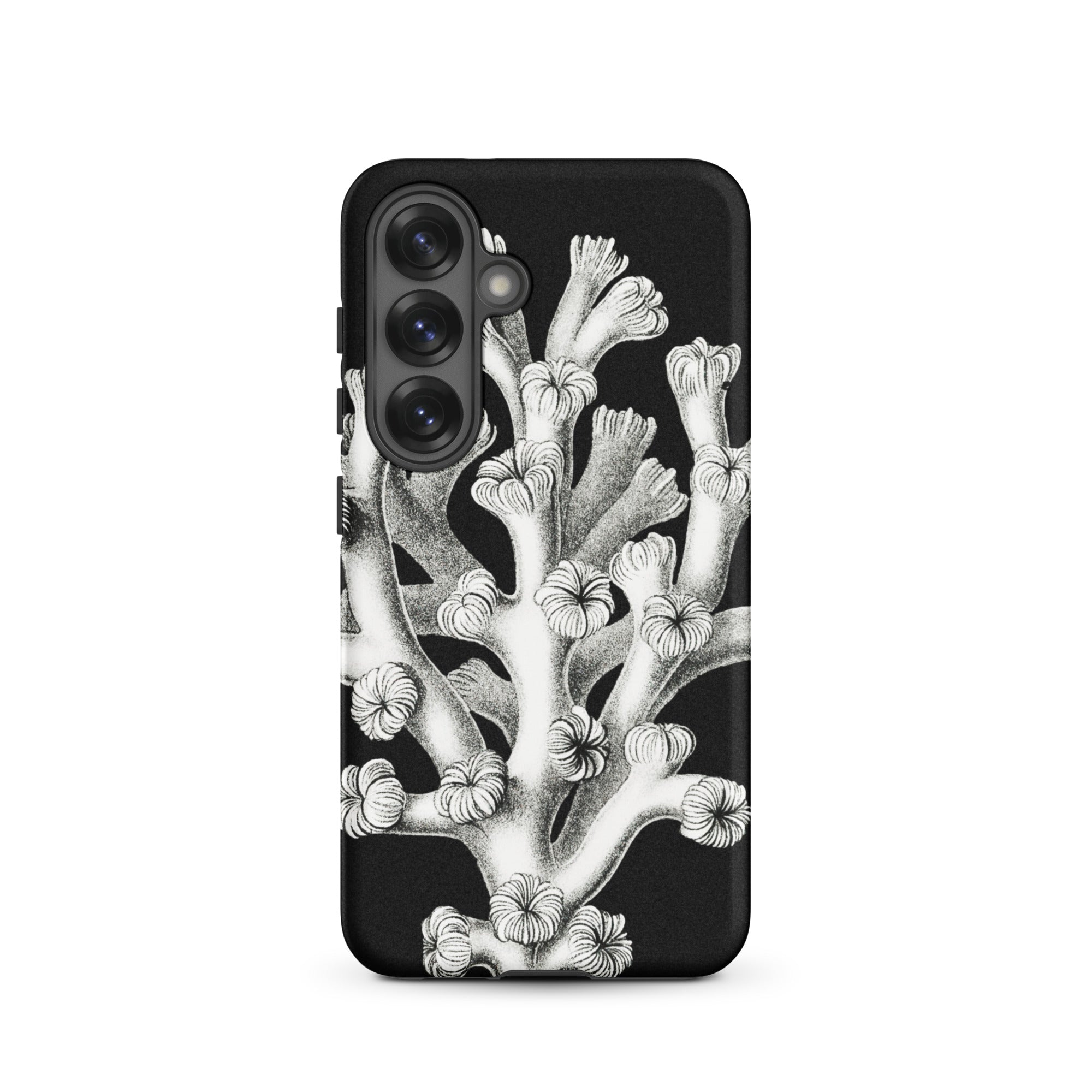 Coral Ernst Haeckel Marine Life Illustration Samsung Case, Galaxy S25 / Matte, Black Smartphone Case Detailed White Coral Design