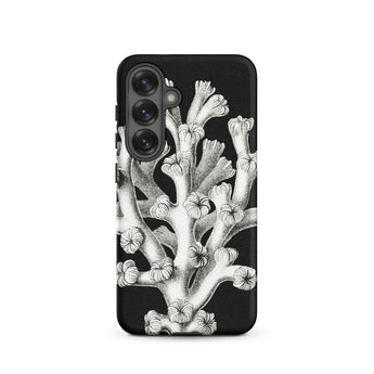 Coral - Ernst Haeckel Marine Life Illustration Samsung Case, Galaxy S25 / Matte, Black Smartphone Case Detailed White Coral Design