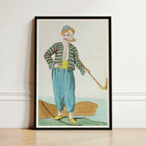 Framed Vintage-style Illustration Man Striped Attire Blue Trousers Jacques Grasset, Costume Plate, Saint-sauveur’s, Encyclopédie Des
